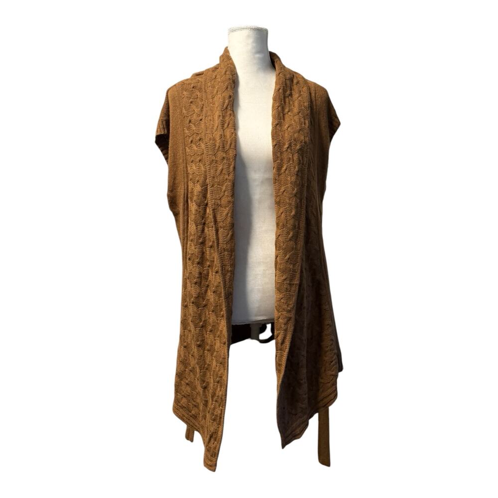 Doncaster Brown Open Front Knit Duster Cardigan Sweater Vest Size Small wool